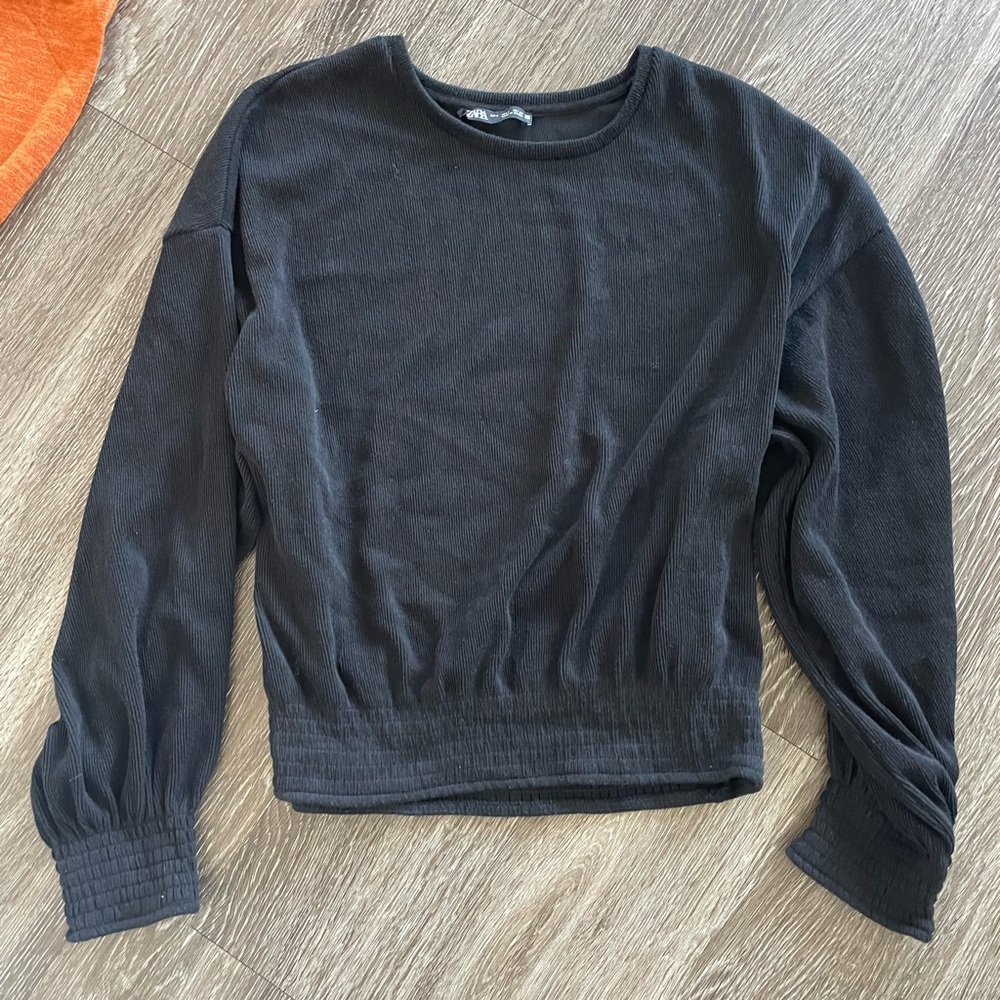 Zara Black Long sleeve woven knit scrunched sweater Women's Top